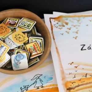 Miska plná magnetek Caromat magnetky pro děti miska září s kartičkami činností.